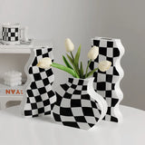 Chessboard Grid Ceramic Vase