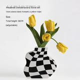 Chessboard Grid Ceramic Vase