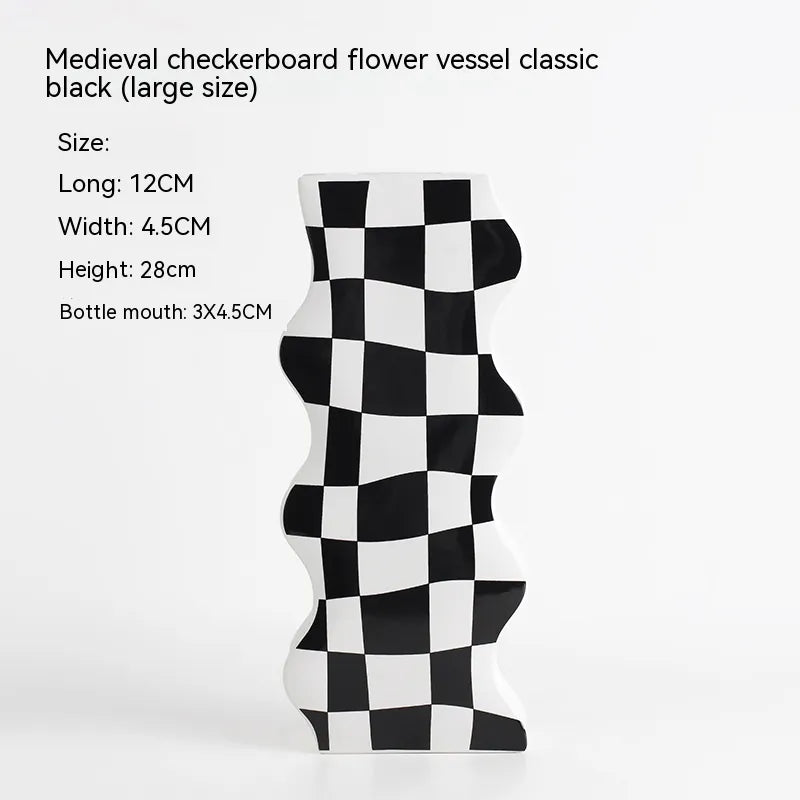 Chessboard Grid Ceramic Vase