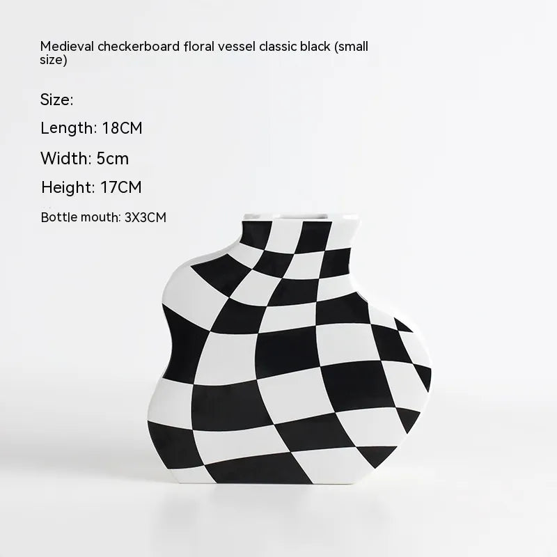 Chessboard Grid Ceramic Vase