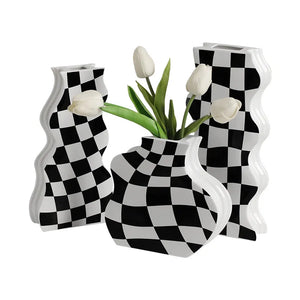 Chessboard Grid Ceramic Vase